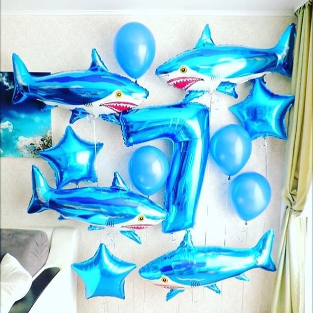 Шар (42''/107 см) Фигура, Страшная акула, Синий, 1 шт.