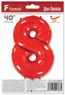 Шар (40''/102 см) Цифра, 8, Красный, 1 шт. в уп.