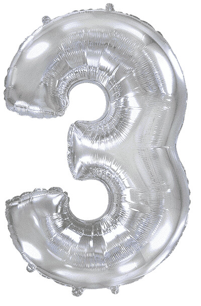 Шар (40''/102 см) Цифра, 3, Серебро, 1 шт. в уп.