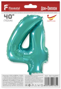 Шар (40''/102 см) Цифра, 4, Тиффани, 1 шт. в уп.