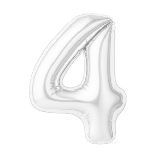 Шар (40''/102 см) Цифра, 4 Slim, Белый блеск, 1 шт. в уп.