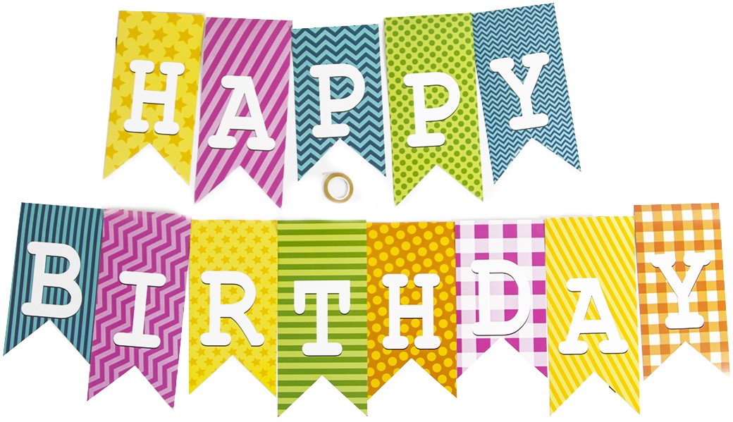 Гирлянда Флажки, Happy Birthday, Ассорти дизайнов, 160 см, 1 упак.