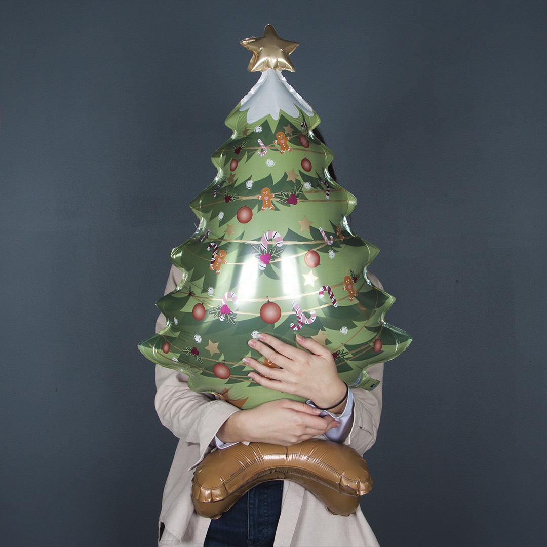 Шар 3D (31''/79 см) Фигура на подставке, Новогодняя елочка, Светло-зеленый, 1 шт.