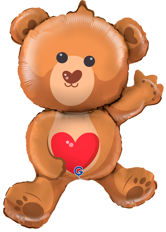 Шар (14''/36 см) Мини-фигура, Медвежонок с сердцем, 1 шт.