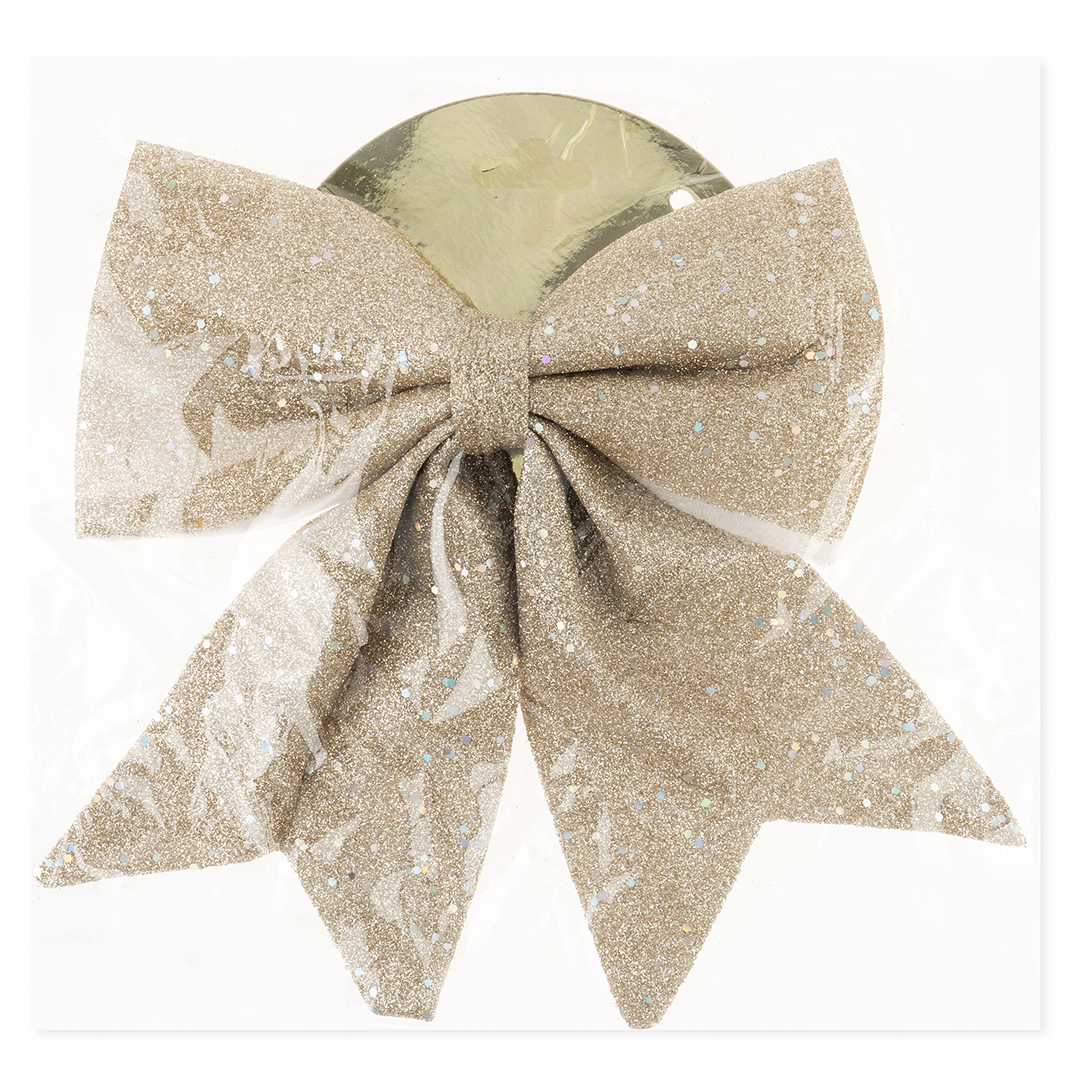 Декоративный бант Праздничный, Шампань, с блестками, 20*25 см, 1 шт. в упак. 