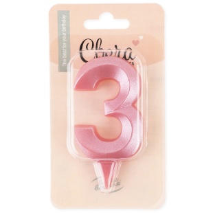 Свеча Цифра, 3 Грани, Розовый, 7 см, 1 шт.