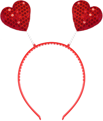 Ободок, Сердечки с пайетками, Красный, с блестками, 1 шт. 