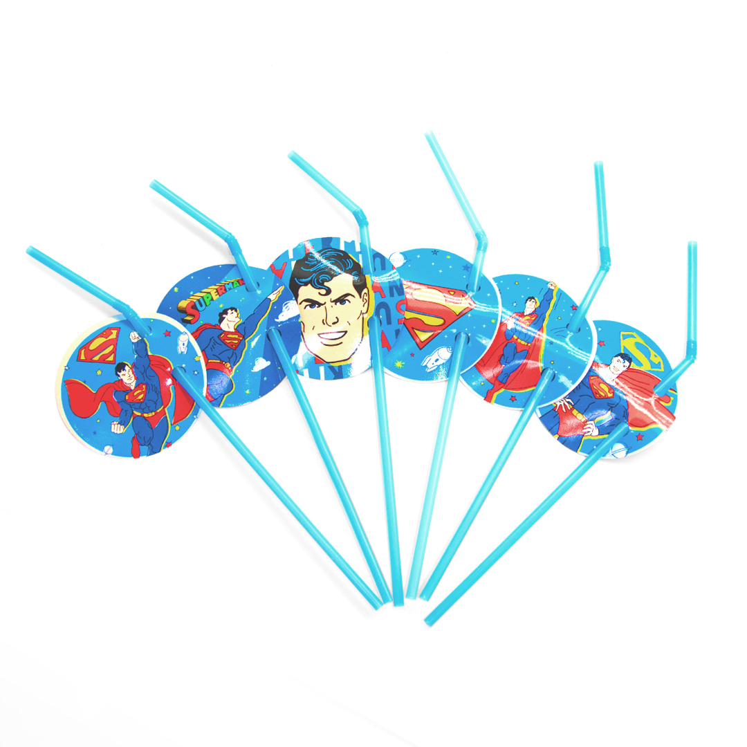 Трубочки для коктейлей, Супермен, Синий, 6 шт. в упак. 