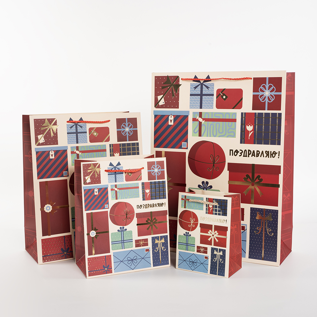 Пакет подарочный, 210гр, Поздравляю! (подарки), Металлик, 41*31*12 см, 1 шт.