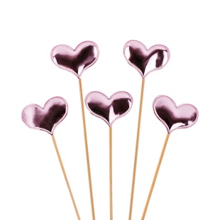 Пики Топперы, Сердце, Розовый, Металлик, 12 см, 5 шт.