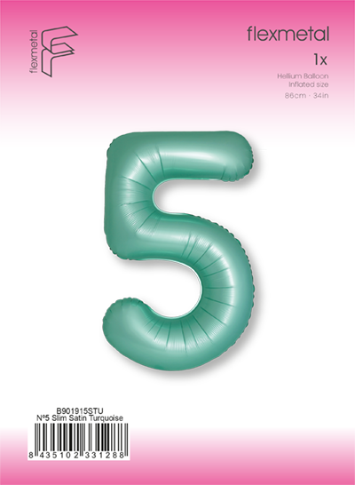 Шар (40''/102 см) Цифра, 5 Slim, Тиффани, Сатин, 1 шт. в уп.