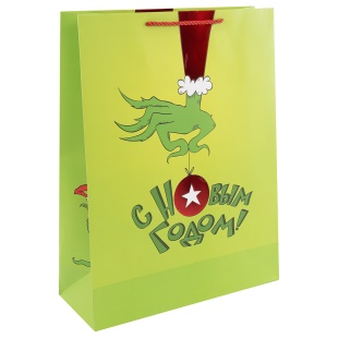 Пакет подарочный, 210гр, С Новым Годом! (зеленый монстрик), Металлик, 32*26*12 см, 1 шт.