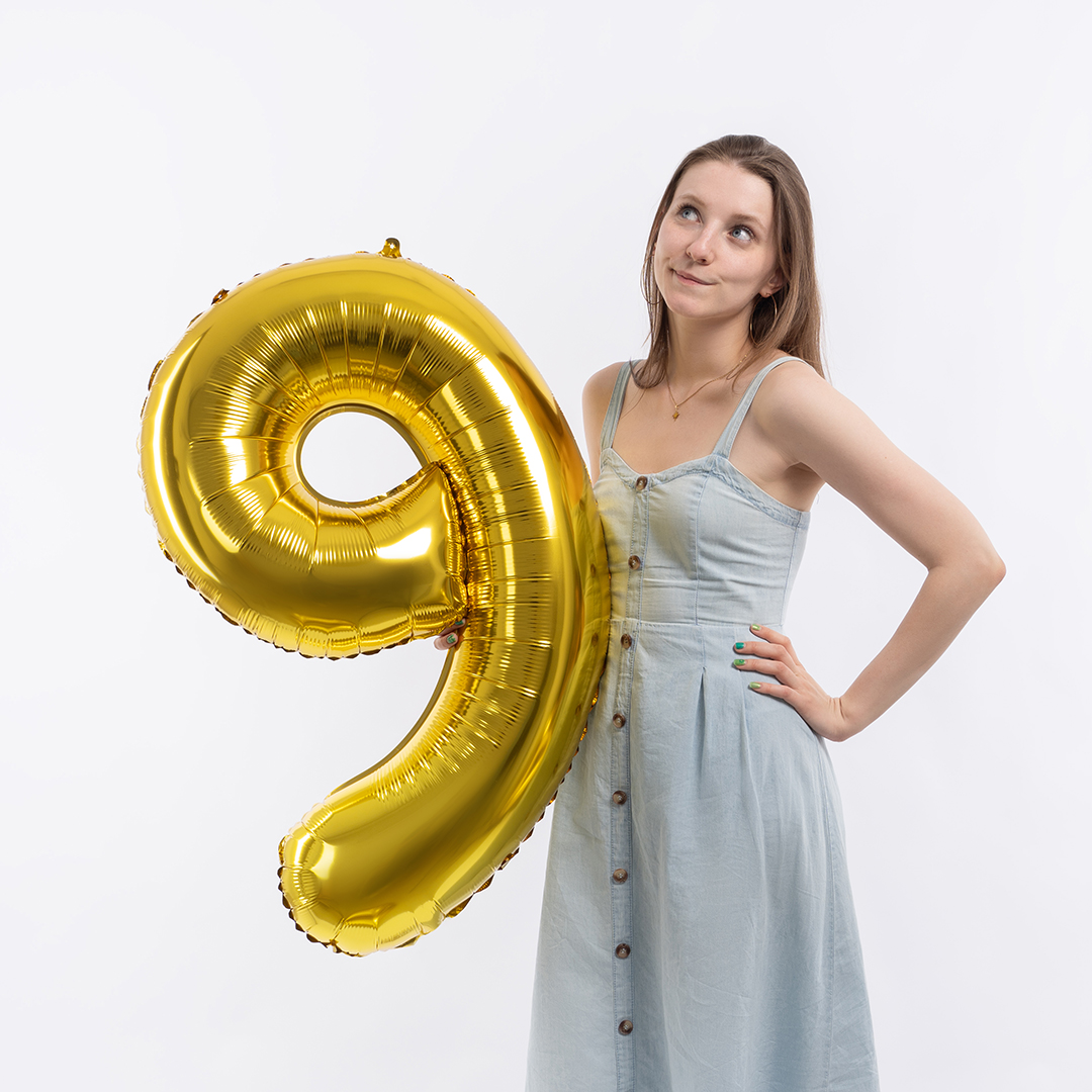 Шар (40''/102 см) Цифра, 9, Золото, 1 шт. в уп.