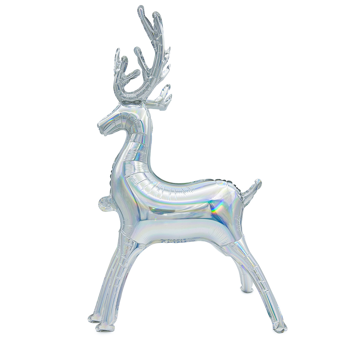 Шар 3D (35''/89 см) Фигура, Олень, Серебро, Голография, 1 шт. в уп.