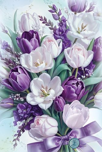 Открытка, Букет тюльпанов, 12,2*18,2 см, 10 шт.