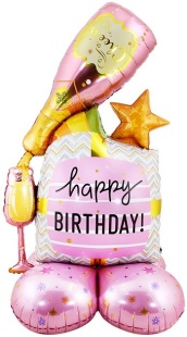 Шар 3D (48''/122 см) Фигура на подставке, Шампанское и бокал, Розовый, 1 шт. в уп.