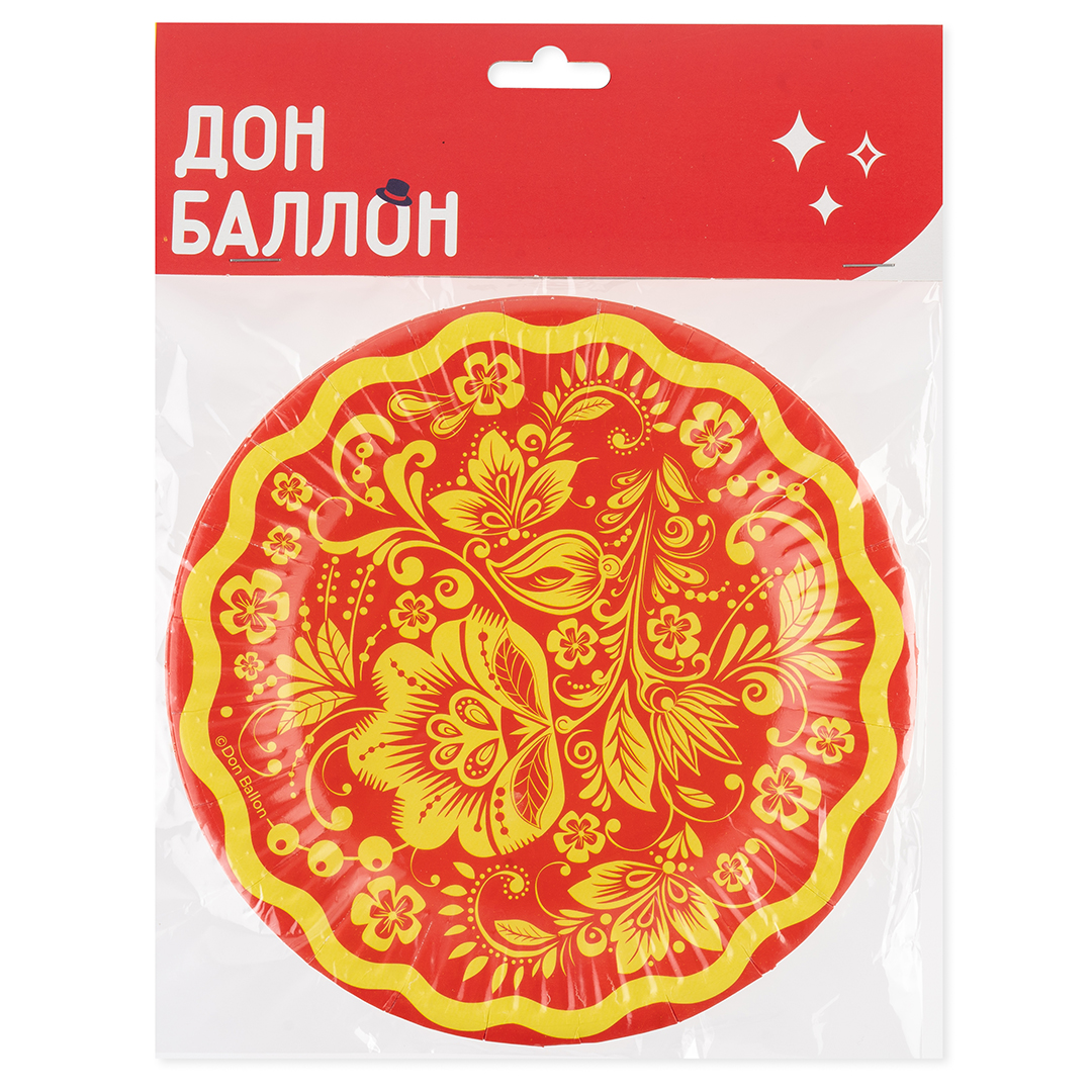 Тарелки (7''/18 см) Золотая роспись, Красный, 6 шт.