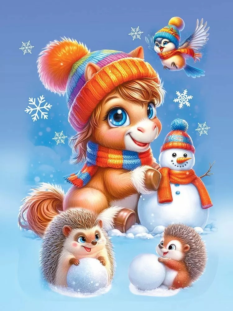 Наклейки Лошадка и снеговичок, 23,7*33,2 см, 1 шт.