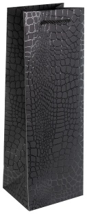 Пакет подарочный для вина, 210гр, Кожа крокодила, Черный, Металлик, 35*12*10 см, 1 шт.