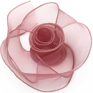 Лента декоративная (4 см*9,14 м) Органза с леской, Пыльная роза, 1 шт.