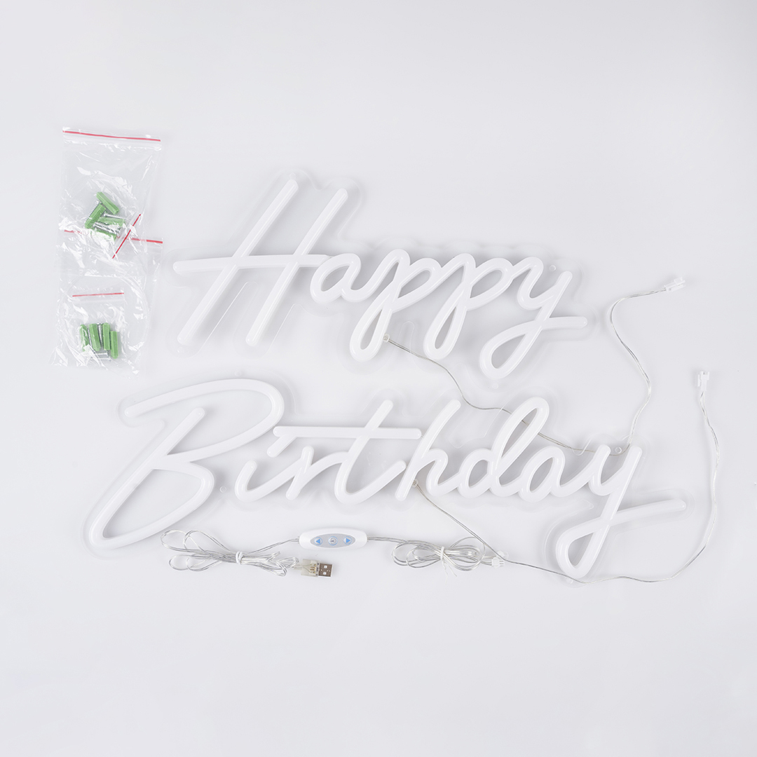 Световая надпись на подложке Happy Birthday, 23*42, 21*59 см. Белый, 1 шт.