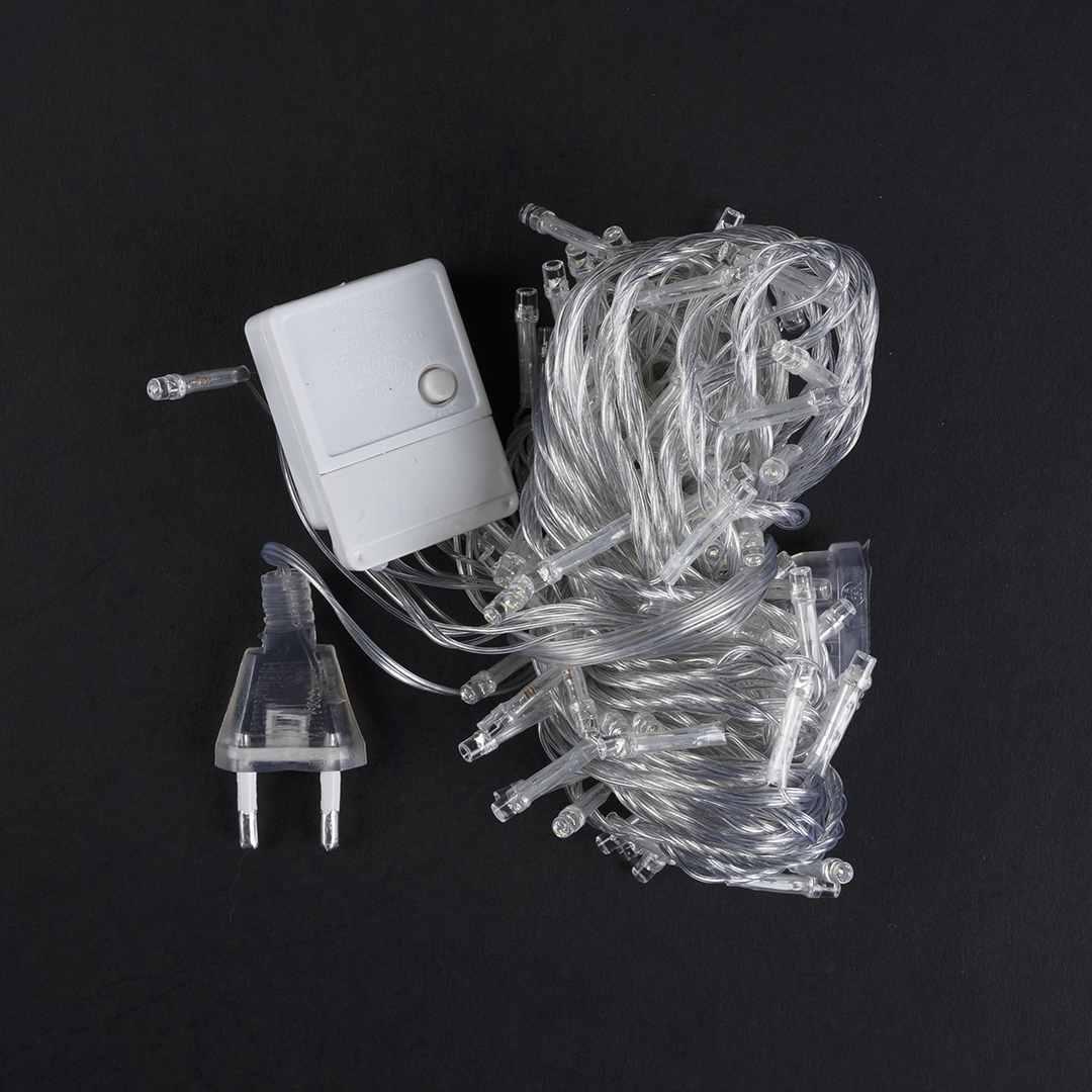 Светодиодная гирлянда, Нить 100 Led, 8 режимов, IP14, 10 м. Белый, 1 шт.