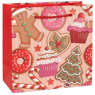 Пакет подарочный, 210гр, Новогодний микс, Дизайн №3, с блестками, 15*14*7 см, 1 шт.