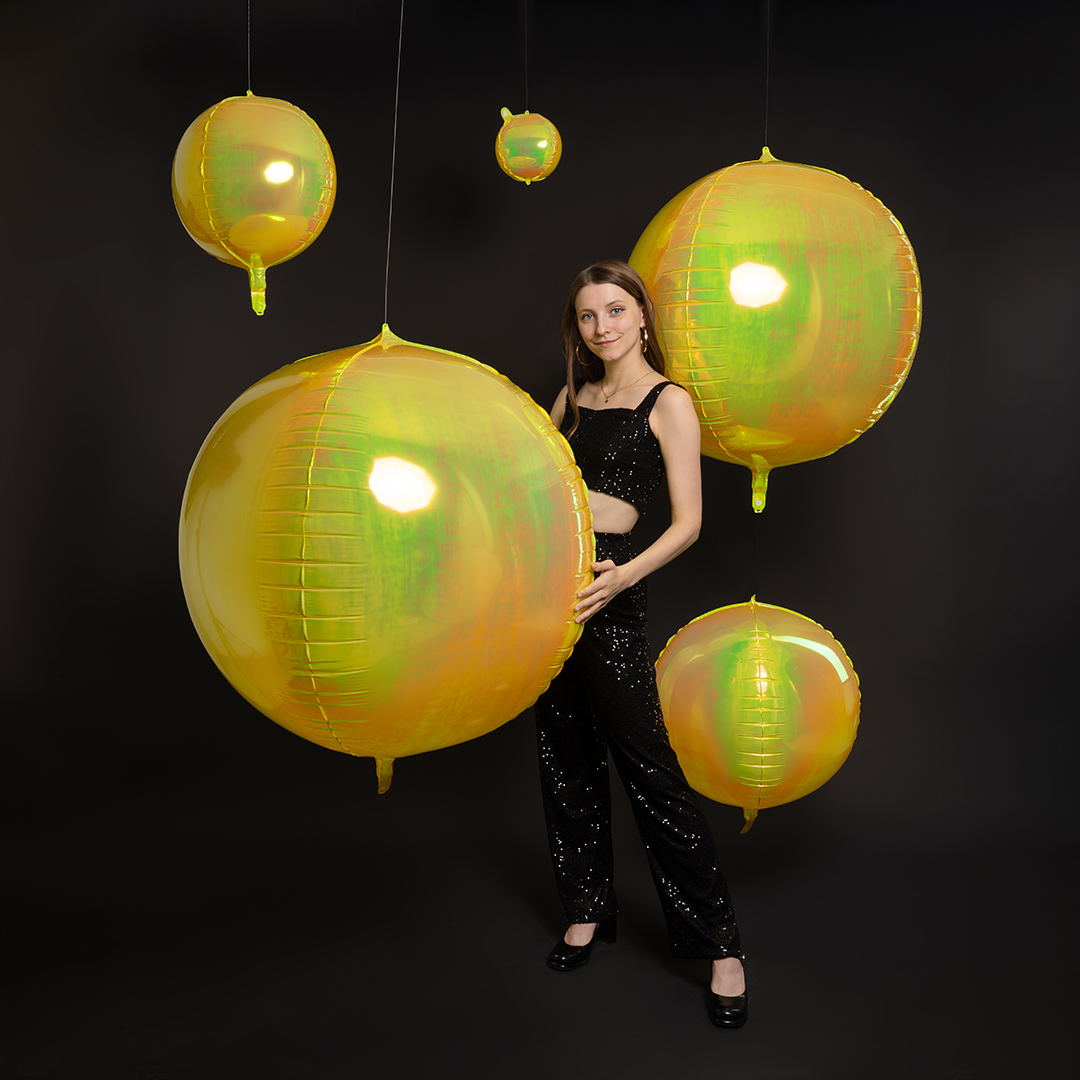 Шар 3D (60''/152 см) Сфера, Желтый, Хамелеон, 1 шт. в уп.
