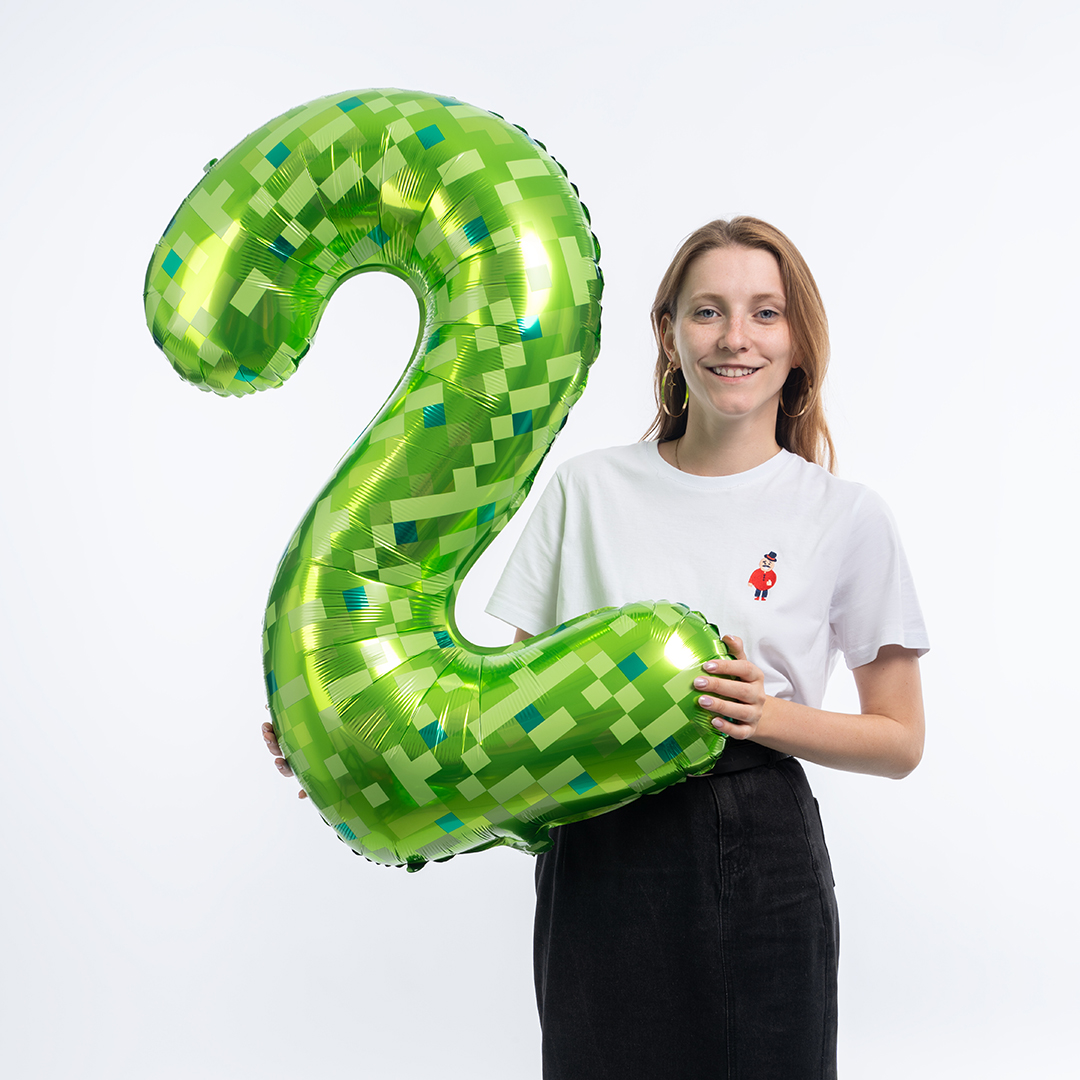 Шар (40''/102 см) Цифра, 2 Пиксели, Зеленый, 1 шт. в уп.