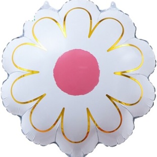 Шар (21''/53 см) Цветок, Ромашка, Золотые лепестки, Белый, 1 шт.