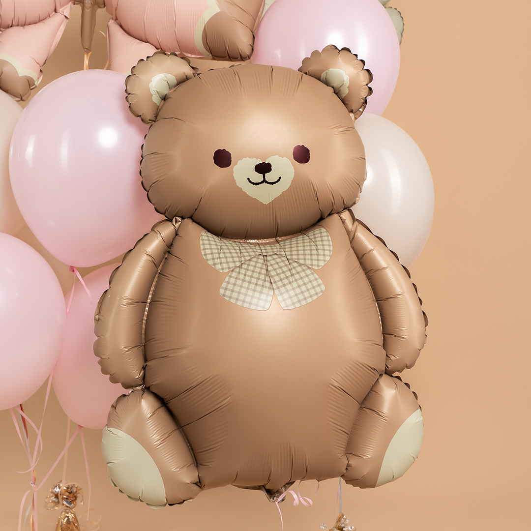 Шар (35''/89 см) Фигура, Мишка с бантом, Коричневый, Сатин, 1 шт. в уп.