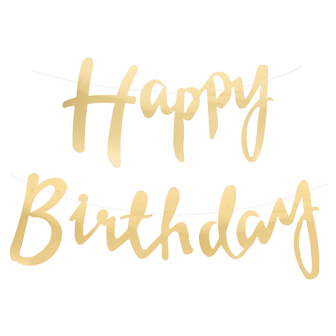 Гирлянда Happy Birthday (курсив), Золото, Металлик, 500 см, 1 упак.