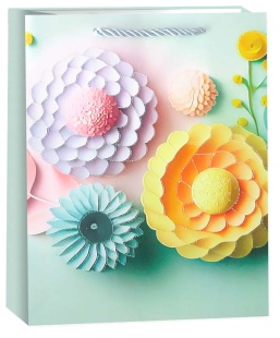 Пакет подарочный, 210гр, Бумажные цветы, Дизайн №2, с блестками, 23*18*10 см, 1 шт.