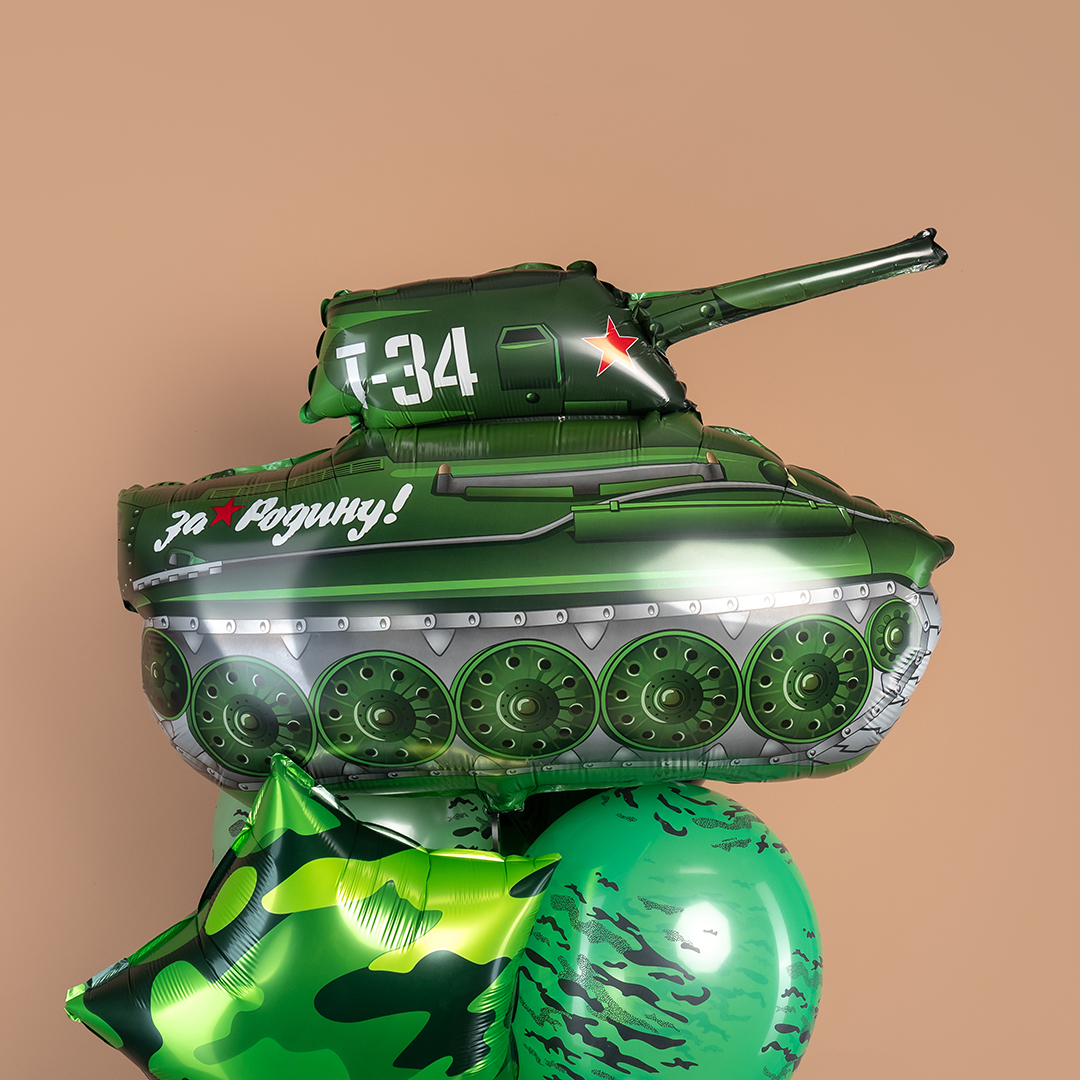 Шар (31''/79 см) Фигура, Танк Т-34, Зеленый, 1 шт.