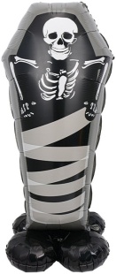 Шар 3D (51''/130 см) Фигура на подставке, Скелет в гробу, Черный, 1 шт. в уп.