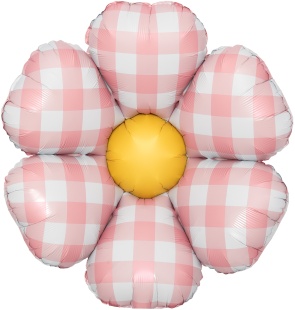 Шар (29''/74 см) Цветок, Ромашка, Клетка Виши (надув воздухом), Розовый, 1 шт.