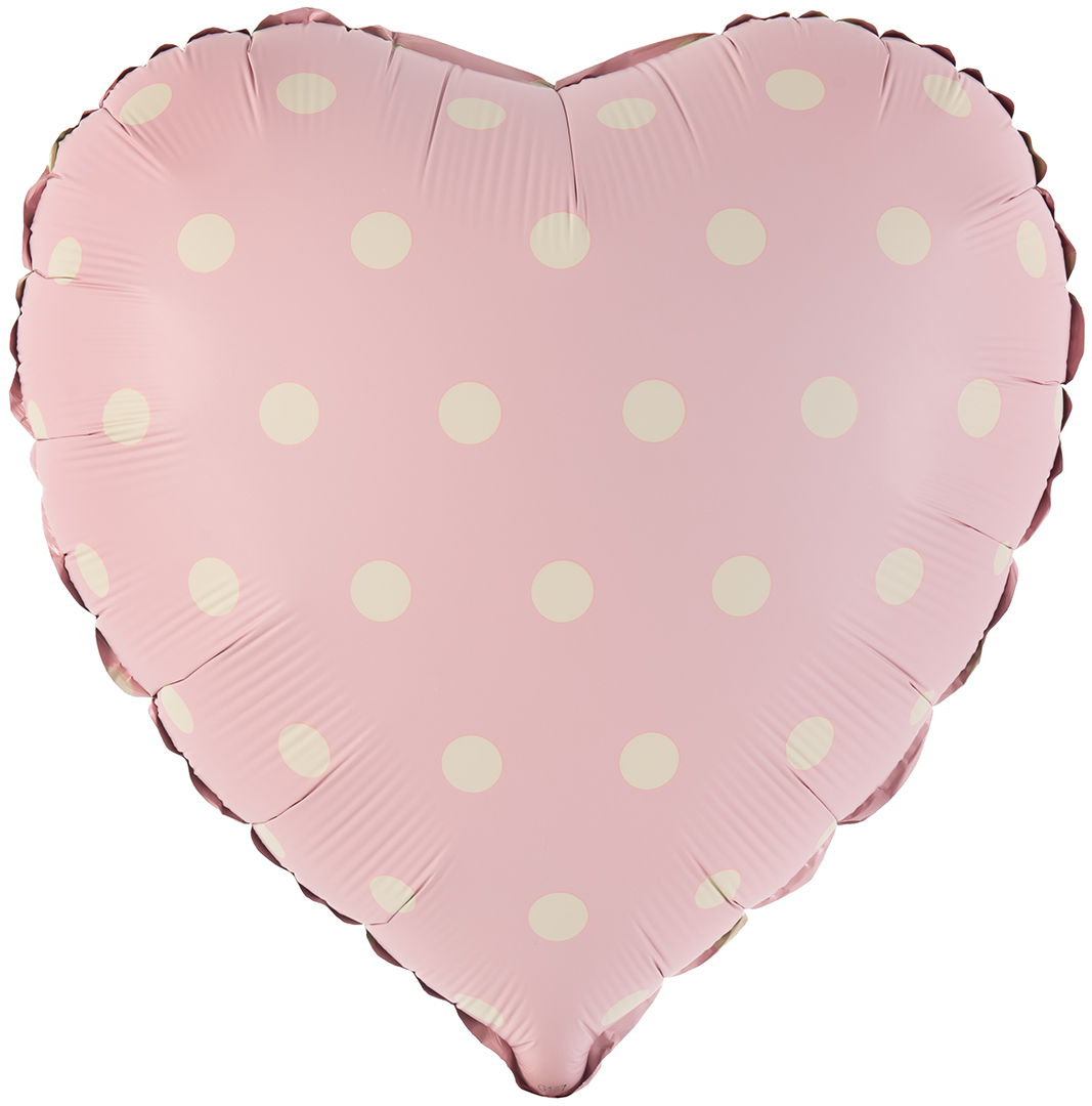 Шар (18''/46 см) Сердце, Кремовый горошек, Розовый, 1 шт.