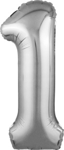 Шар (40''/102 см) Цифра, 1 Slim, Серебро, 1 шт. в уп.