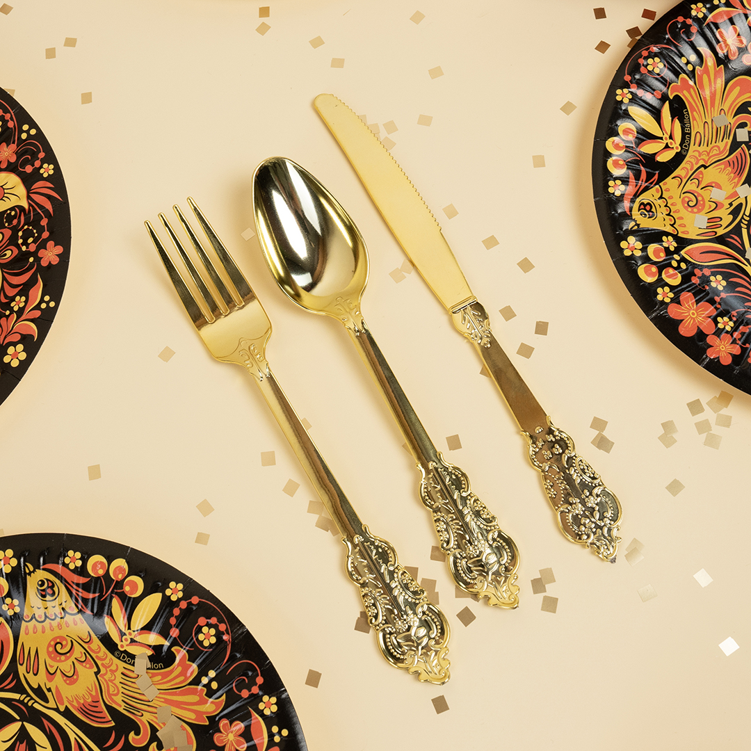 Ножи, Барокко, Золото, Металлик, 20 см, 10 шт. в упак. 