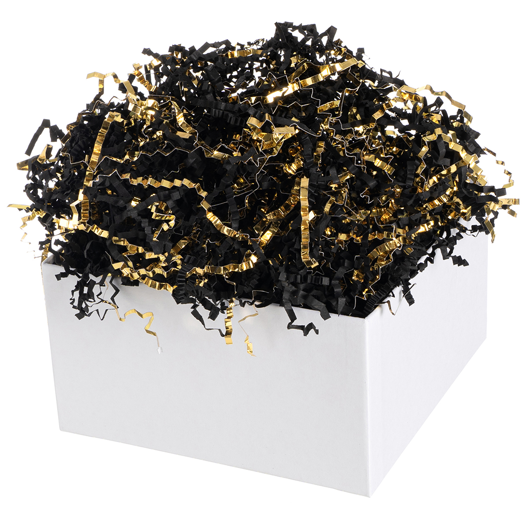 Наполнитель для коробок, Праздничный Дуэт, бумага, ПП, Черный/Золото, Металлик, 50 г.