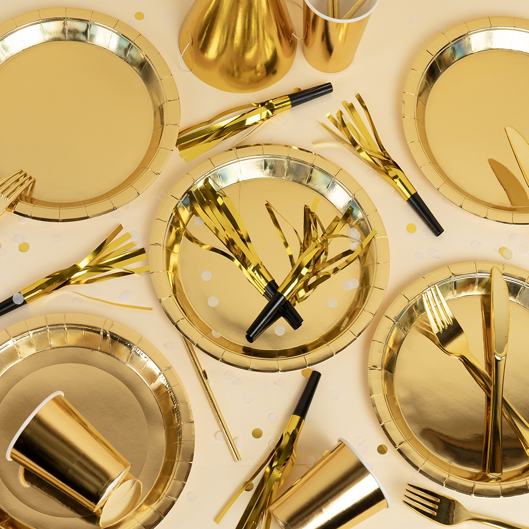 Тарелки (9''/23 см) Золото, Металлик, 6 шт.