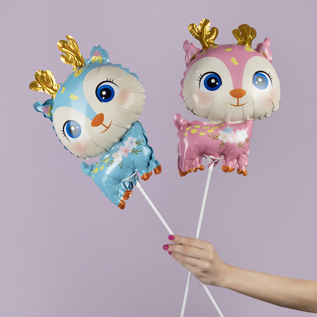 Шар с клапаном (15''/38 см) Мини-фигура, Олененок, Розовый, 1 шт.
