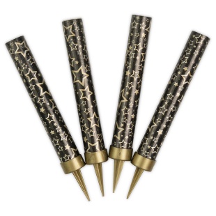 Свеча Фонтан для торта, 30 сек, Золотые звезды, Черный, Металлик, 10 см, 4 шт.