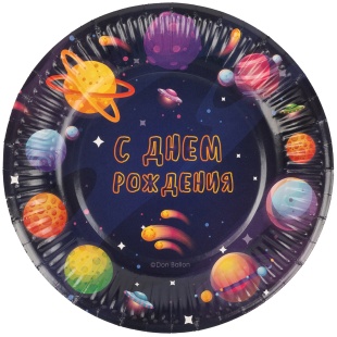 Тарелки (7''/18 см) Космос, С Днем Рождения!, 6 шт.