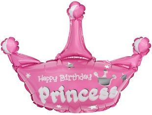 Шар с клапаном (17''/43 см) Мини-фигура, Корона, С Днем Рождения, Принцесса, Розовый, 5 шт. в уп. (ц