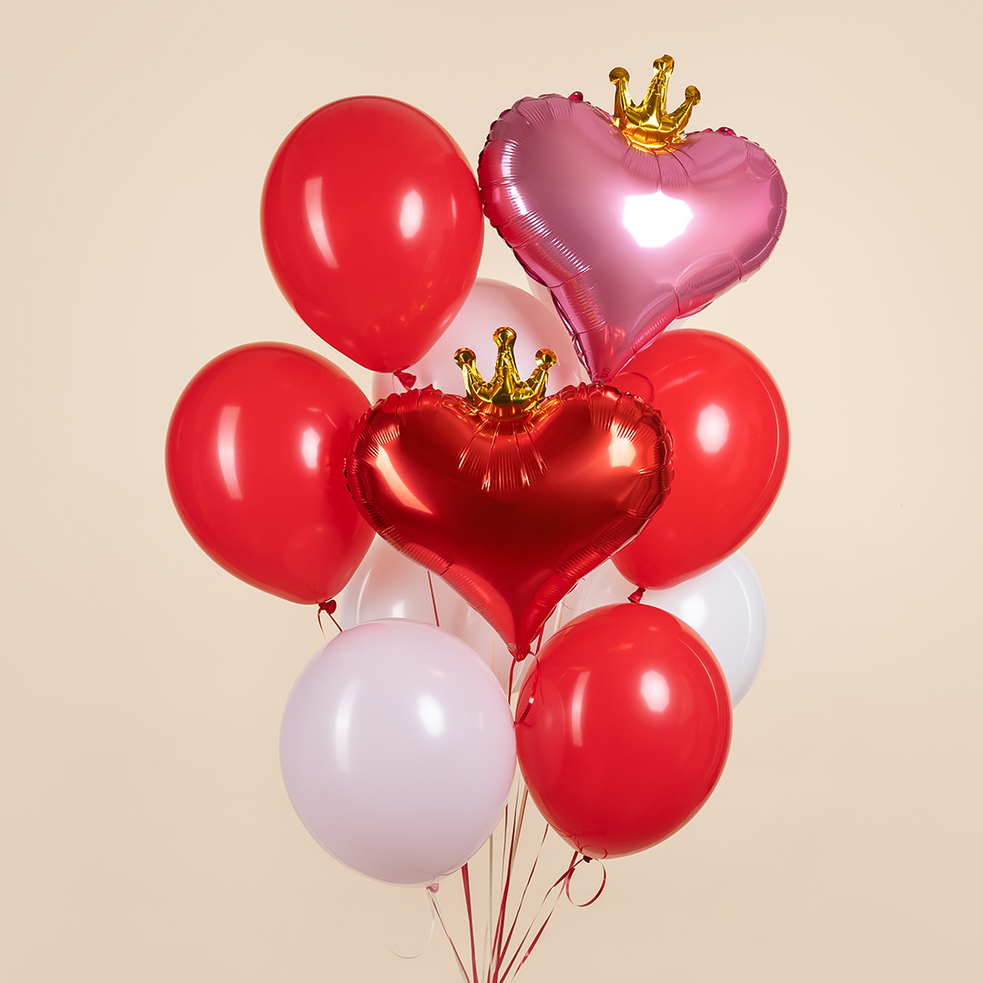 Шар (22''/56 см) Сердце, Золотая корона, Розовый, 1 шт. в уп.