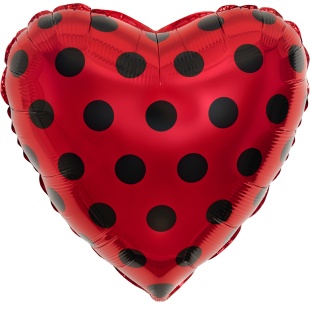 Шар (18''/46 см) Сердце, Черные точки, Красный, 1 шт.