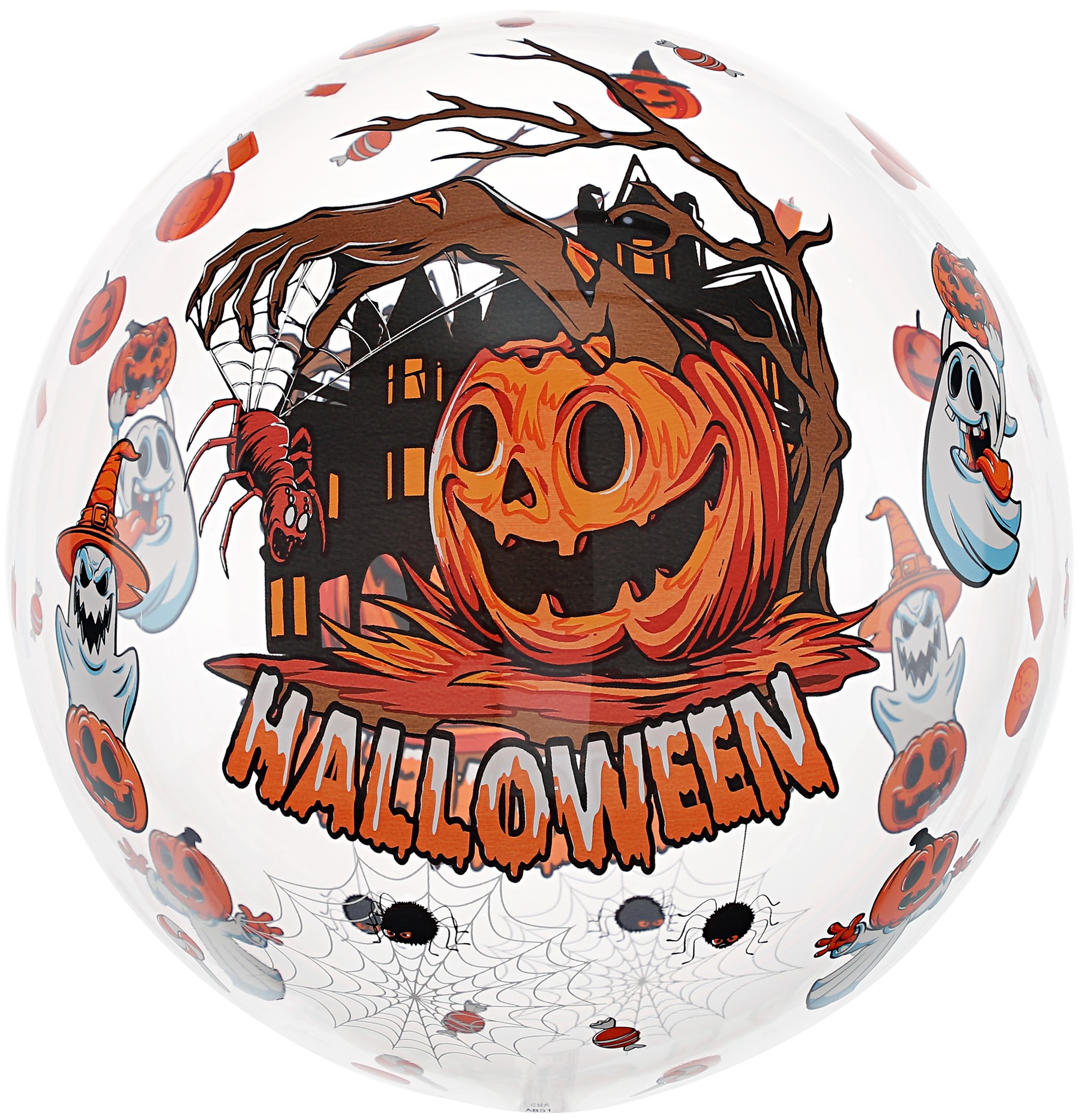 Шар с клапаном (18''/46 см) Сфера, Хэллоуин, Страшная тыква, Прозрачный, Кристалл, 1 шт. в уп.