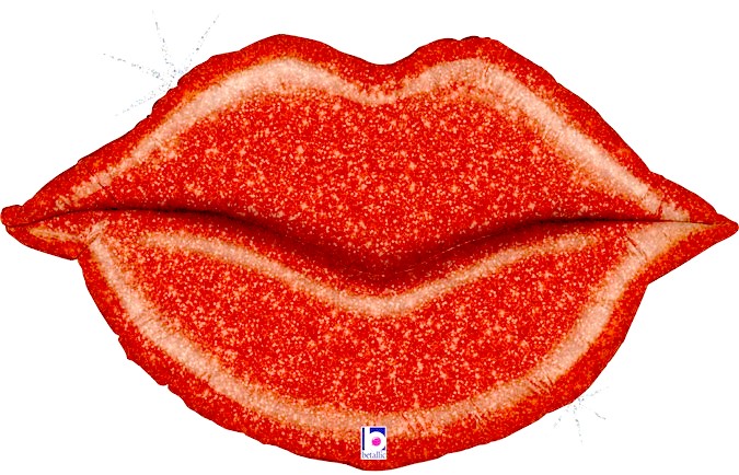 Шар (38''/97 см) Фигура, Губы, Красный, Голография, 1 шт. в уп.