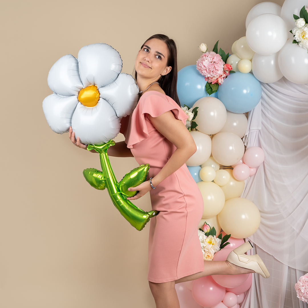 Шар (43''/109 см) Цветок, надув воздухом, Белый, 1 шт.